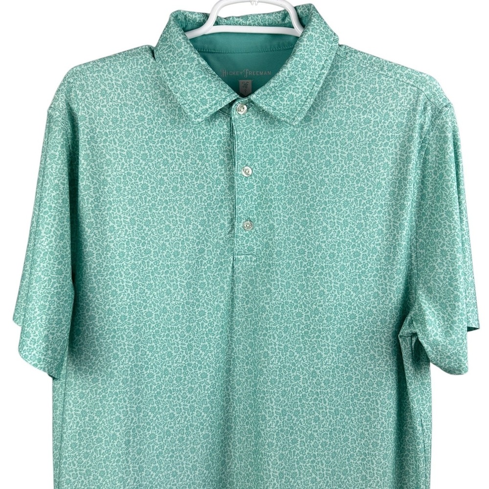 Hickey Freeman Men's Golf Polo Shirt Medium Floral Print Green - Picture 2 of 9